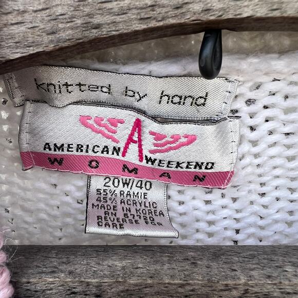 Vintage 90s American Weekend Pink Pastel Argyle Fringe Snowflake Sweater 20W - Picture 4 of 7